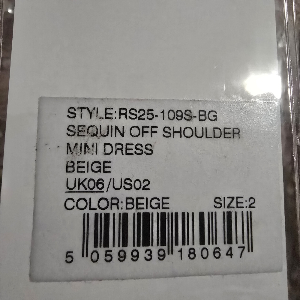 NEW Self Portrait Off The‎ Shoulder Sequin Mini Dress Beige Size 2 - Picture 12 of 13